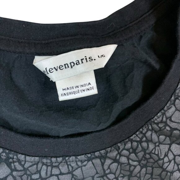 Eleven Paris Graphic T Shirt Black Crackle Print Streetwear Large - Picture 2 of 4